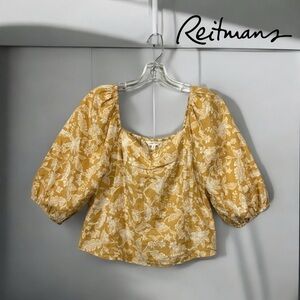 NWOT, Reitmans, Yellow Cropped Floral Blouse, Small